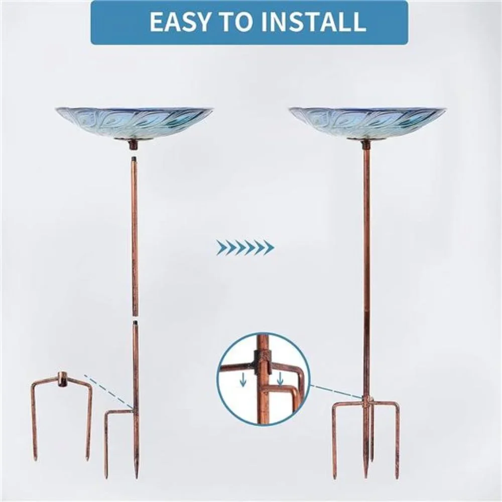 Glass Bird Bath, Garden Outdoor Birdbaths Birdfeeder with Metal Stake Peacock